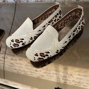 Women’s Cream Leopard Print Slip Ons Sz. 40